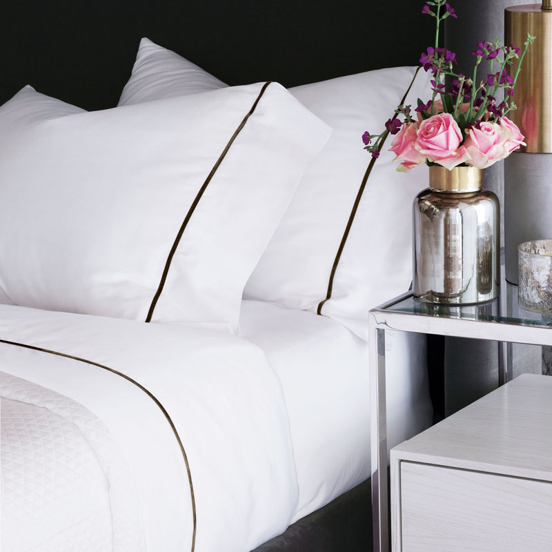 Linea Velvet Ribbon Sheet Set In Dove, White/Navy