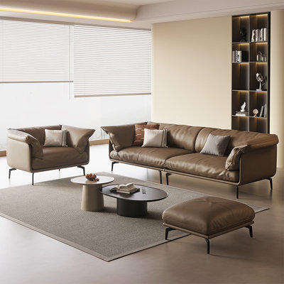 Coffee Genuine Leather 3 - Piece Living Room Set