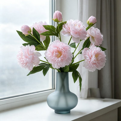 Ensemble de 6 pivoines artificielles, tiges réalistes avec boutons, idéales pour les arrangements floraux, les centres de table de mariage et la décoration intérieure.