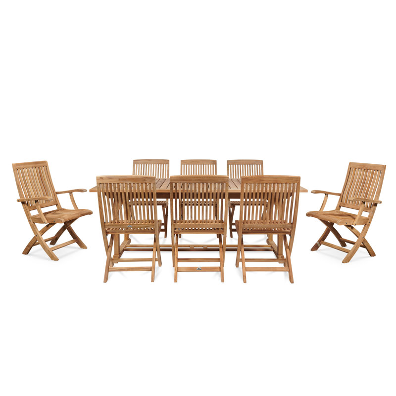 Devon 9-Piece Teak Dining Extension Table With Folding Chairs