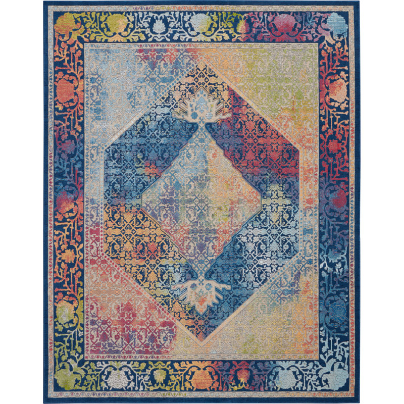 Tapis bleu bohème Raymond, Rectangle 8 pi 10 po x 11 pi 10 po