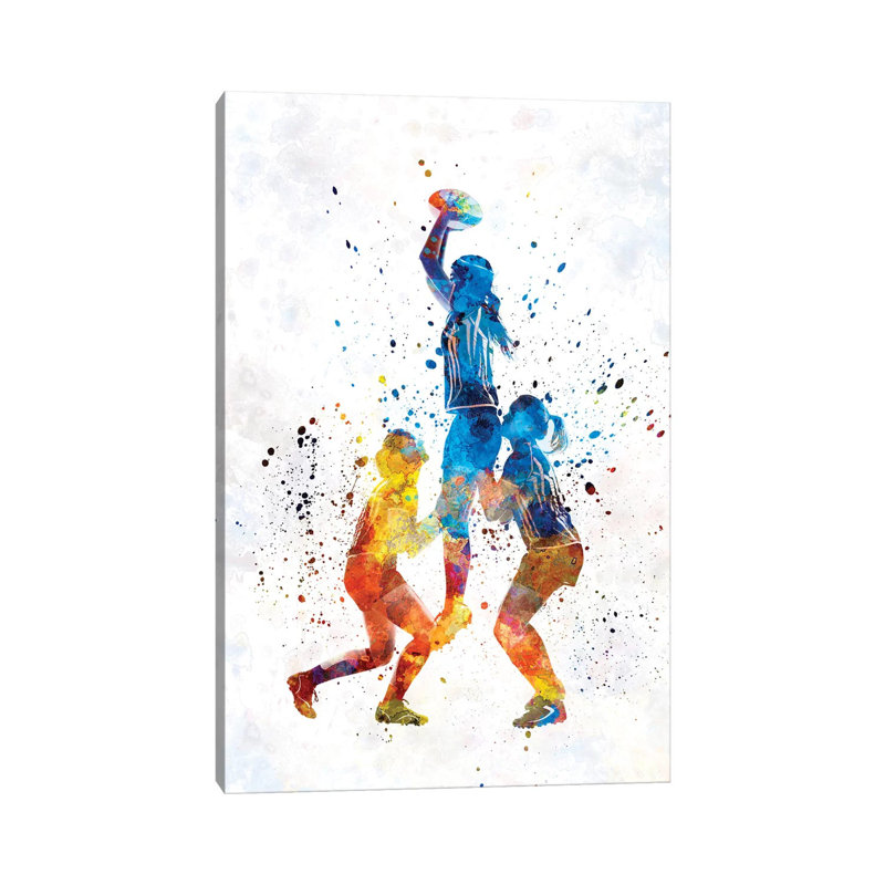 Rugby Women in Watercolor I 1 Piece Wrapped Canvas Painting, 101.6 cm H x 66.04 cm W x 3.175 cm D