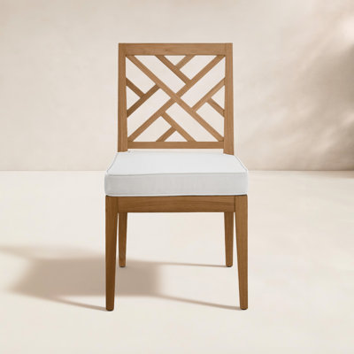 Teak Wood Premium All-Weather Wicker Outdoor Dining Side Chair with Cushion