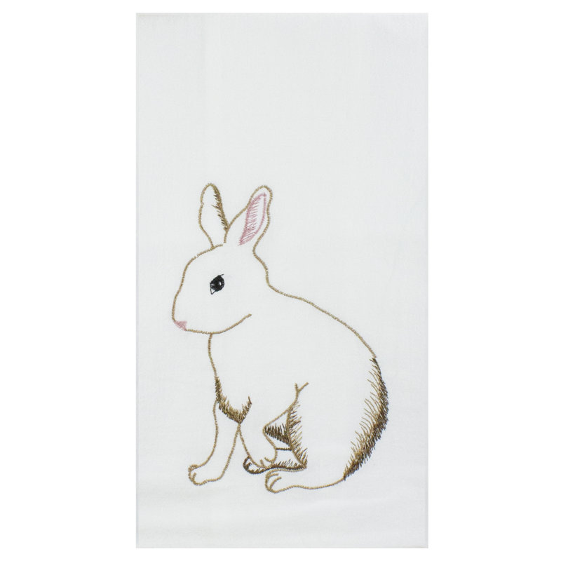 Serviette de toilette lapin en coton blanc et brun de 63,5 cm
