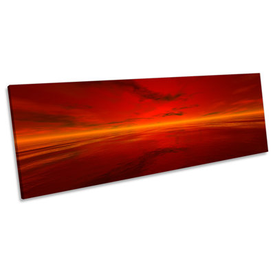 Red Sunset Digital Ocean - Wrapped Canvas Panoramic Art Prints