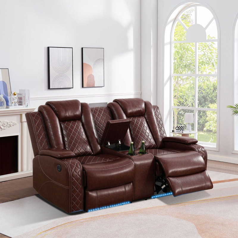 73.5" Power Recliner With Middle Console,LED Lighting Loveseat, Black