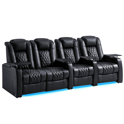 Leather Home Theater Seating Dual Power Movie Theater Chairs Theater Recliner Sofa by Brayden Studio