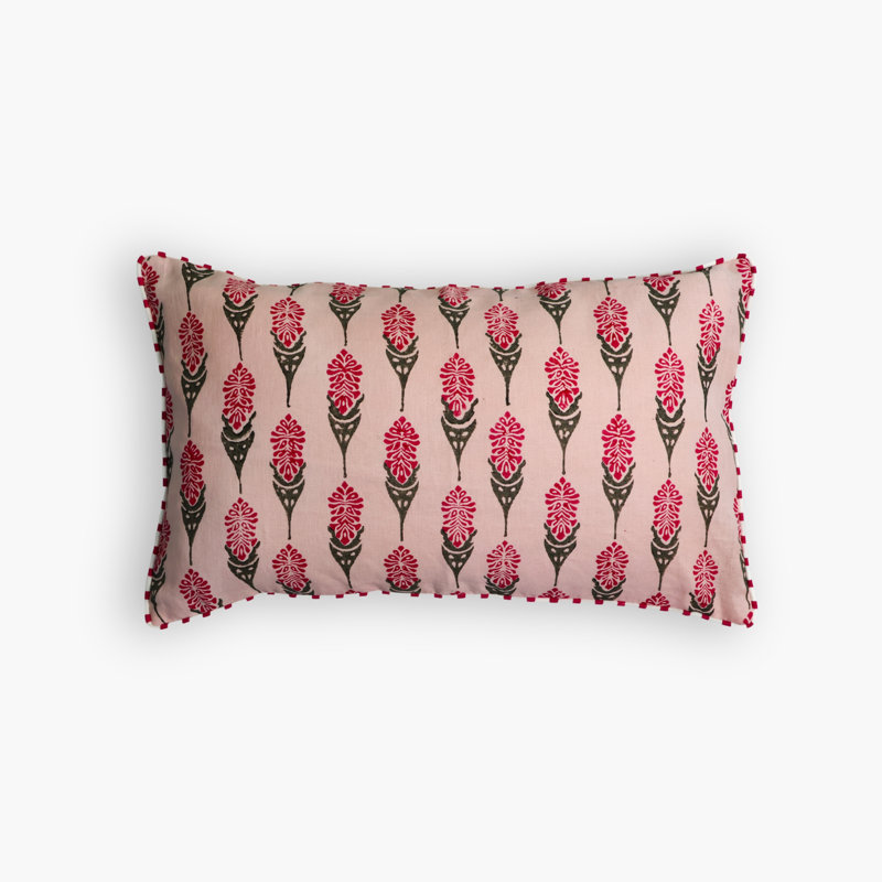 Bahaar Lumbar Throw Pillow Cover, Rectangle 12"H x 20"W, Rose