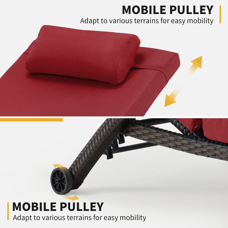 Red and Black Adjustable Wicker Outdoor Chaise Lounge Set