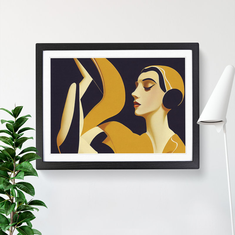 Art Deco Woman - Single Picture Frame Print, Black Framed, 46cm H x 64cm W x 2cm D