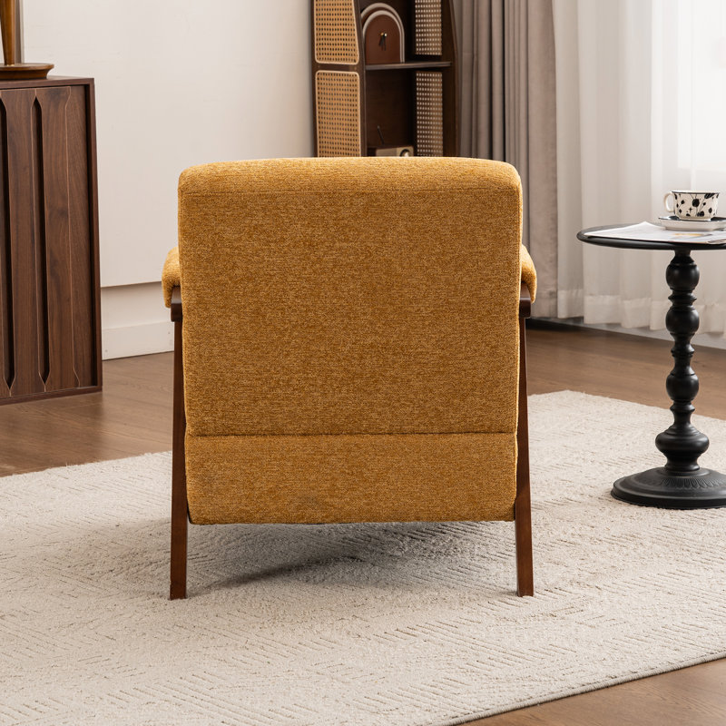 Mid Century Upholstered Arm Accent Chair with Solid Wood Legs, Yellow