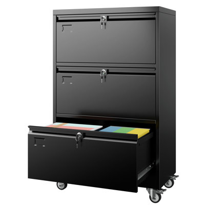 Wide 3 -Drawer Lateral Filing Cabinet With Lock, Suitable For Office, Home And School by Wrought Studio