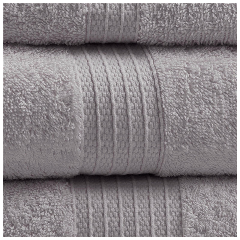 6 Piece 100% Organic Cotton Bath Towels Multi-Size Set, Grey