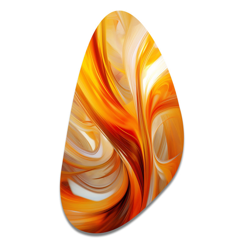 «Orange Abstract Warm Fractal Design VII - Fractals», art mural asymétrique en métal, impression d'art en métal à forme libre orange