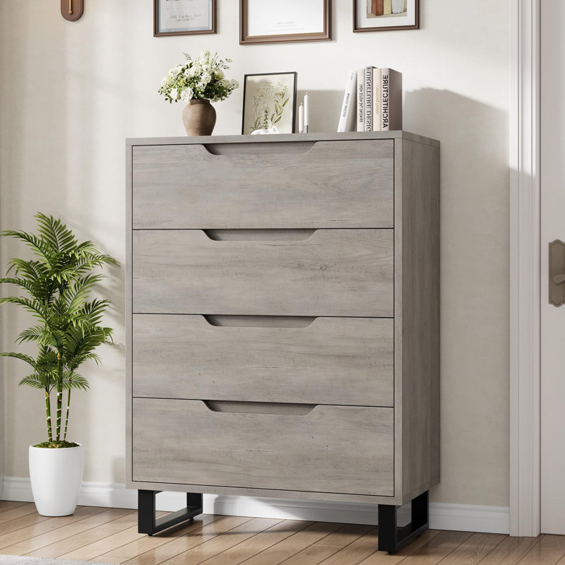 4 Dresser for Bedroom, 41.5" Tall Dresser, Freestanding Vertical Drawer Cabinet with Storage, Grey