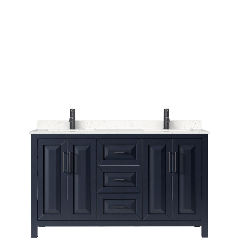 Daria 60'' W Double Vanity, Dark Blue, Matte Black