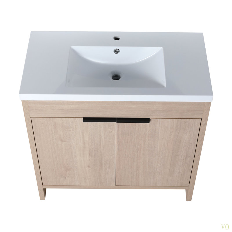 Meuble-lavabo autoportant de 36 pouces avec lavabo en résine et 2 portes d'armoire à fermeture en douceur, 35"