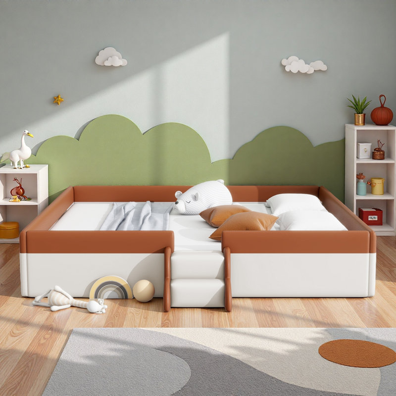 Upholstered Daybed Frame With Fence And Stairs, Brown, King