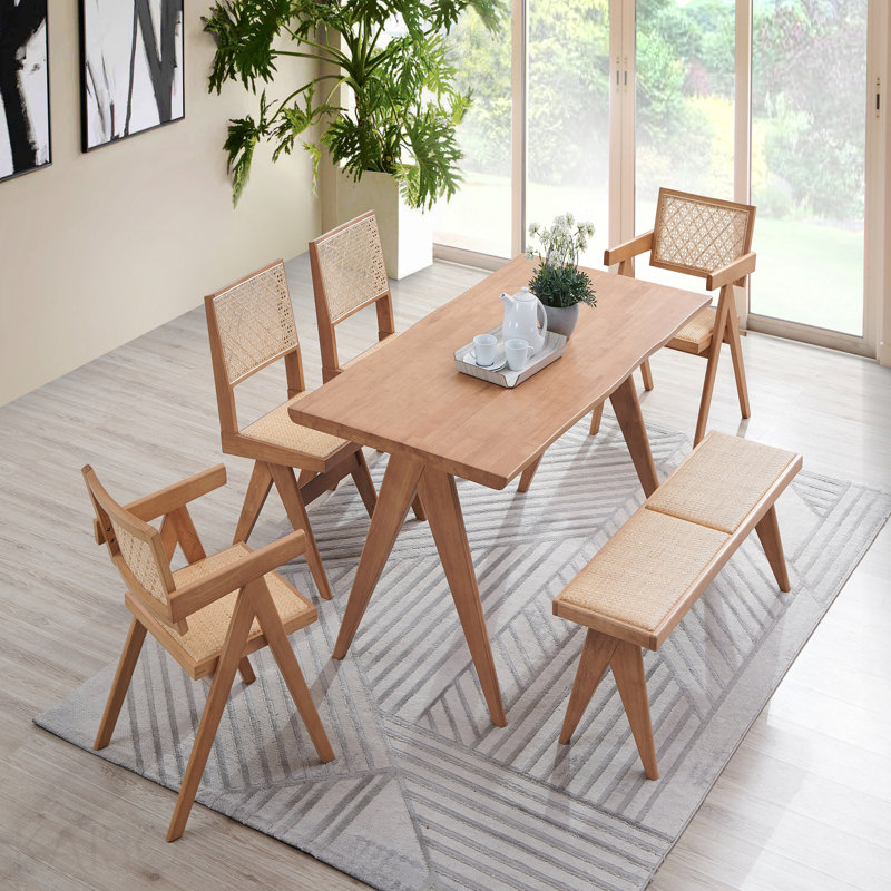 Rattan & Natural Finish Dining Table