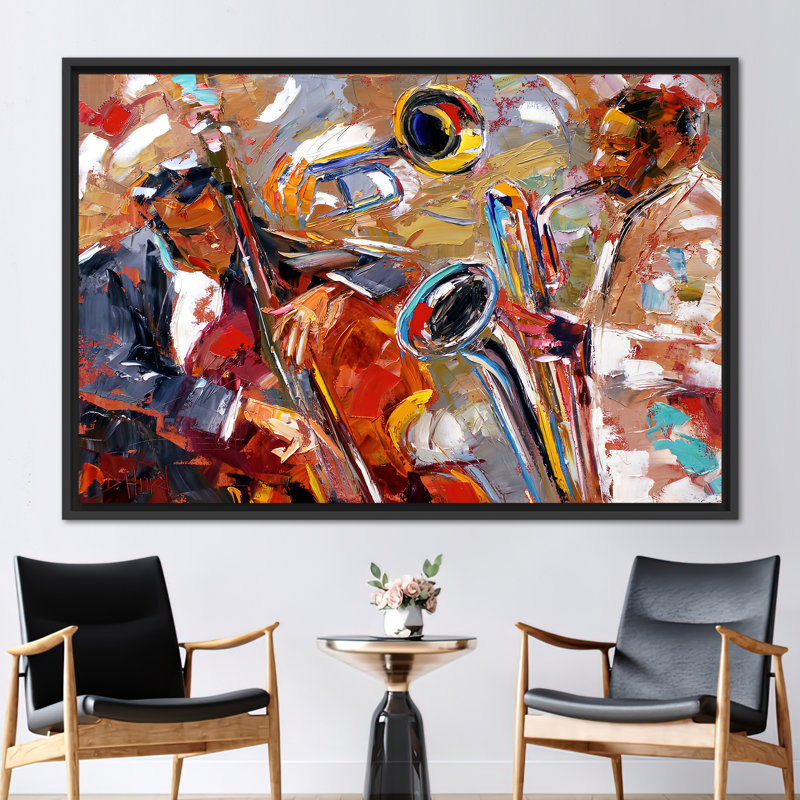 Abstract Jazz Music Canvas Art Featuring Saxophone and African American Ethnic Elements, 20 cm H x 30 cm W