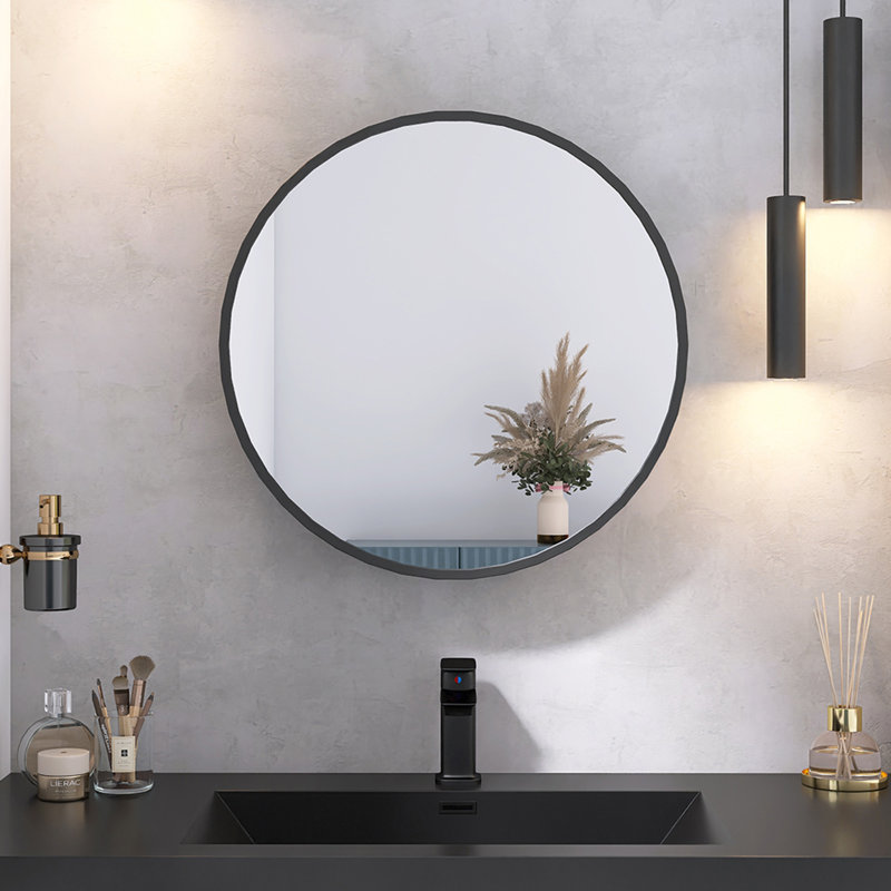 Armoire à pharmacie ronde avec cadre et miroir, 24", Noir