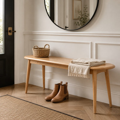 47" Solid Oak Wood Dining Bench, Natural Wood Table Bench with Half-Round Design for Dining Room, Kitchen & Entryway