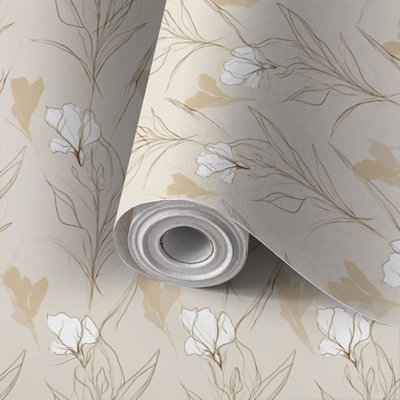 Papier peint auto-adhésif adhésif à motif floral ivoire élégant avec encre à motif floral 24 po x 118 po (60 x 300 cm) amovible