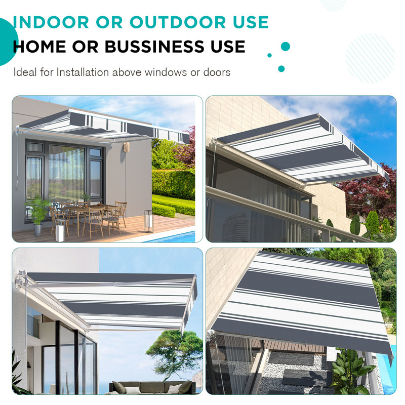 AECOJOY Manual Retraction Slope Patio Awning, 156" W x 96" D, Blue Stripes, Striped