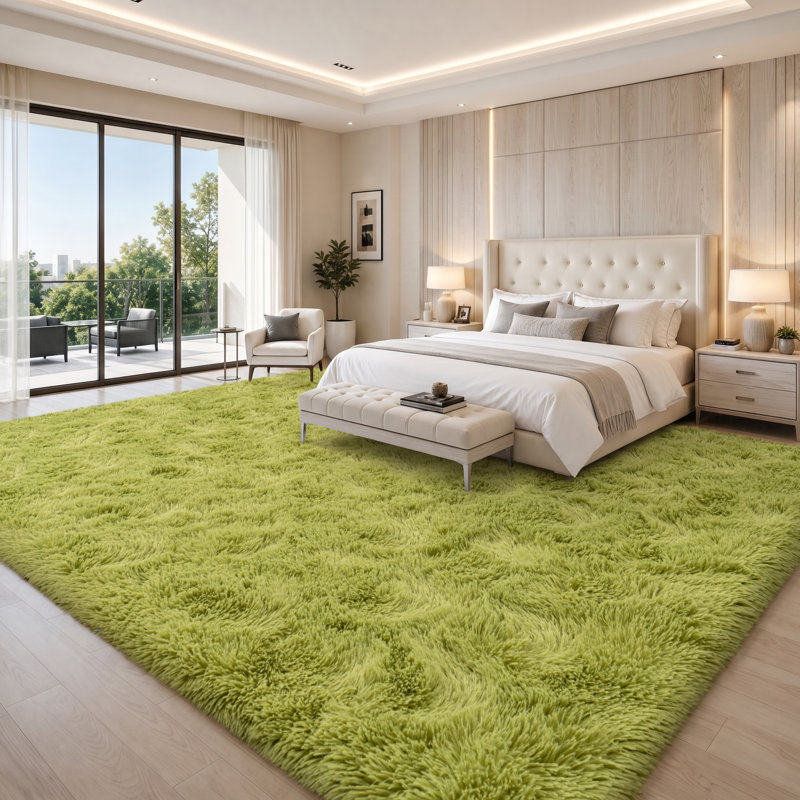 Solid Rug Soft Fluffy Grass Green Indoor Area Rug for Living Room Bedroom Nursery Kids Room, Rectangle 9' x 12', Grass Green