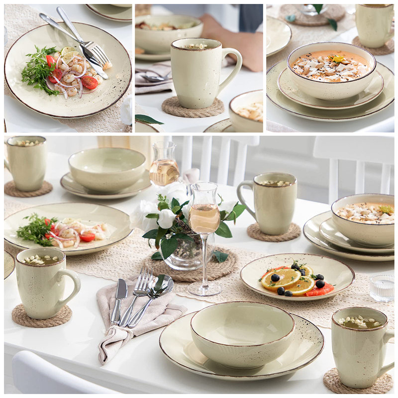 Aayah Piece Ceramic Dinnerware Set - Service for 4, Beige