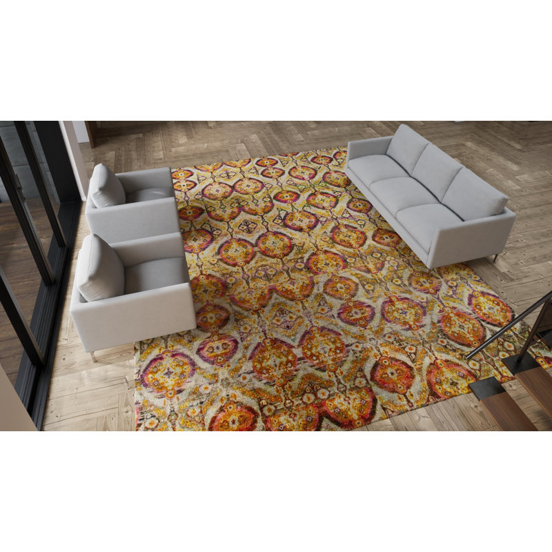 Orange Alchemy & Gold Transitional Wool Silk Blend Rug - 12'11" x 15'11"