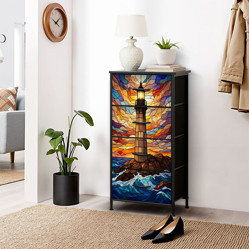4 Drawer Dresser for Bedroom, Narrow Chest of Drawers, Wooden Top and Study Iron Frame 18"x37.5"-(WxH)