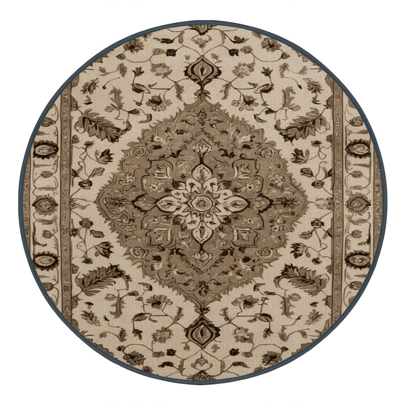 Machine Washable Tabriz Brown Area Rug, Round 3'