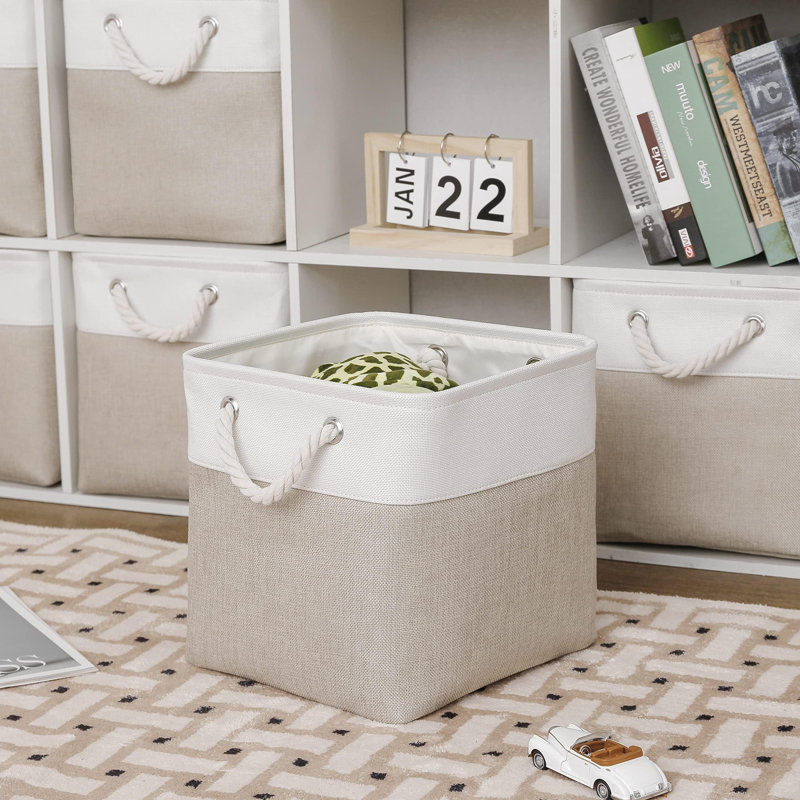 Longshore Tides Linen Decorative Bin, White/Beige