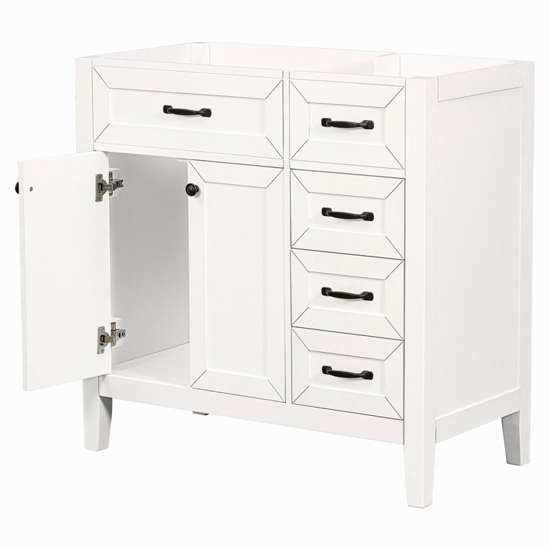 Meuble-lavabo 36 po sans lavabo, base d'armoire seulement, armoire de salle de bain avec tiroirs, structure solide et panneau de fibres à densité moyenne