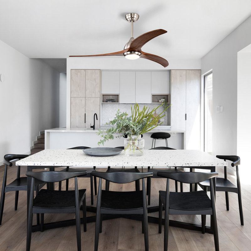 52'' Ceiling Fan With Led Light, Remote, Quiet Reversible Motor, 6 Speeds, Satin Nickel, Walnut