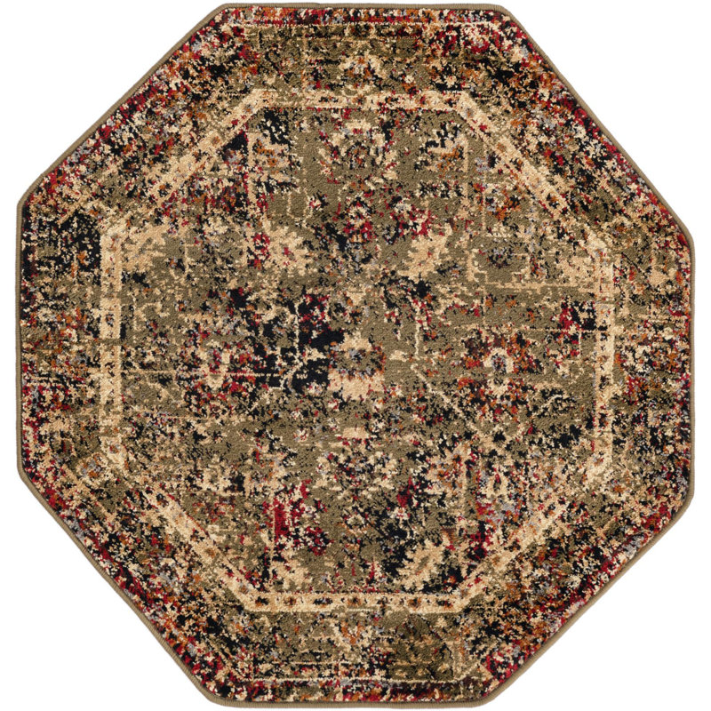 Tapis traditionnel Qrutwood vert-noir, Octogone 3 pi 3 po