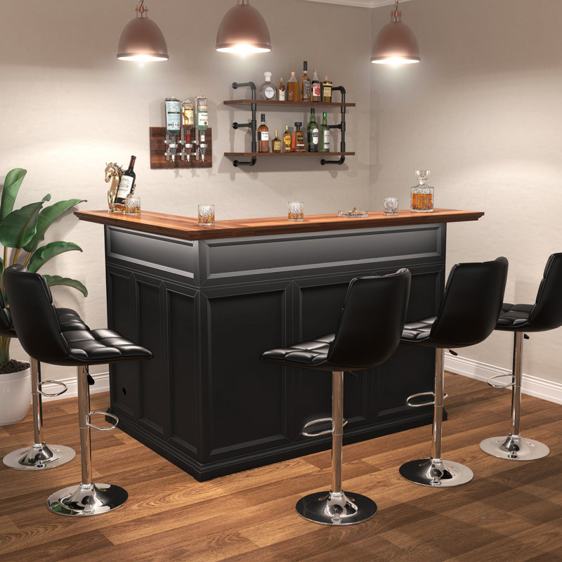 L Shaped Home Bar Cabinet with Fridge Space, Oversized Modern Basement Bar Table, 67" x 53” Wine Cabinet with Storage for Man Cave
