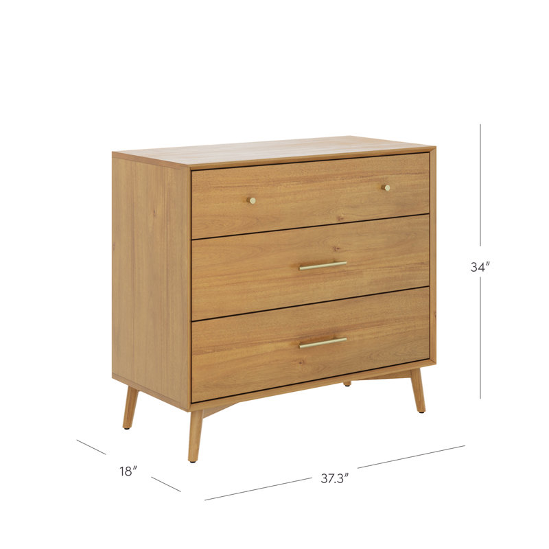Commode Mid-Century moderne avec 3 tiroirs et poignées en métal