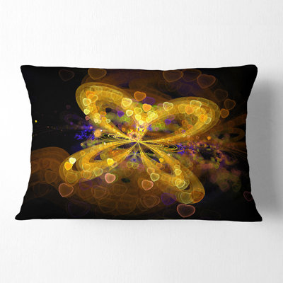 Fractal Yellow Butterfly Pattern - Floral Printed Throw Pillow