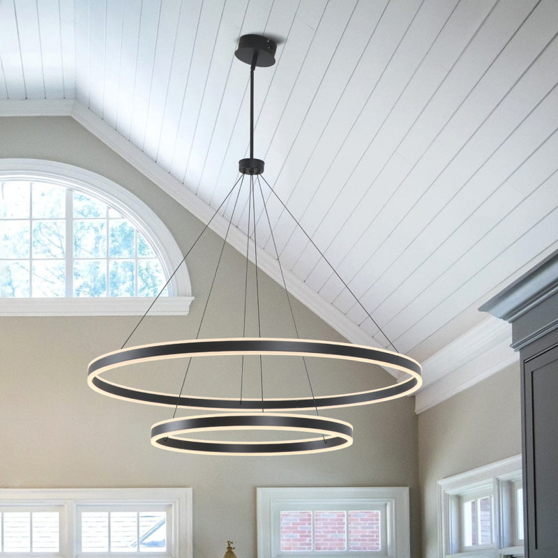 Maleea Modern Chandelier Light Led Kitchen Island Pendant with Remote Control for High Ceiling , 39.4" H x 39.4" W x 39.4" D