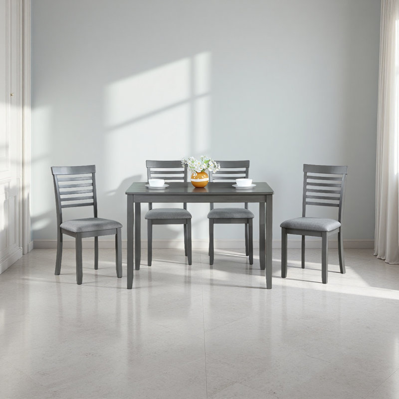 Ensemble de salle à manger moderne 5 pièces, table de salle à manger rectangulaire en bois avec 4 chaises rembourrées pour la cuisine
