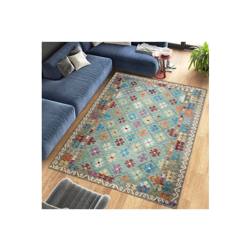 Turquoise Theme Pattern Vintage Decorative Washable Rug, Rectangle 3'11" x 5'11" Rug Pad Included