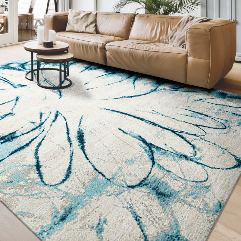 Abstract Area Rug in Teal, Rectangle 8' x 10'