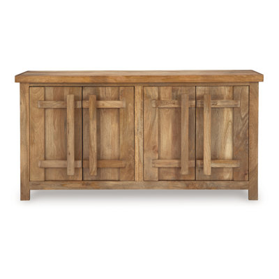 Sideboard Cabinet Console, 68 Inch Craftsman Style, Brown Mango Wood by Benjara