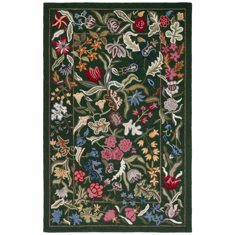 Loundin Hand Tufted Wool Floral Rug, Rectangle 8' x 10'