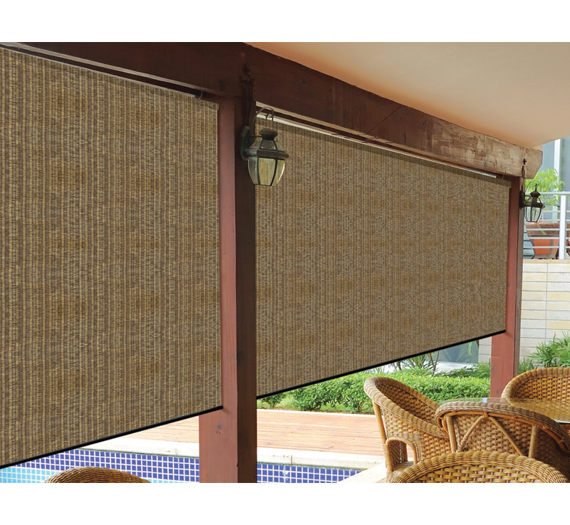 Walnut Cordless Outdoor Roller Shade with 90% UV Protection