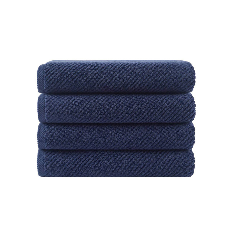 4-Piece 100% Cotton Quick Dry Diagonal Ribbed Bath Towel Set, Navy