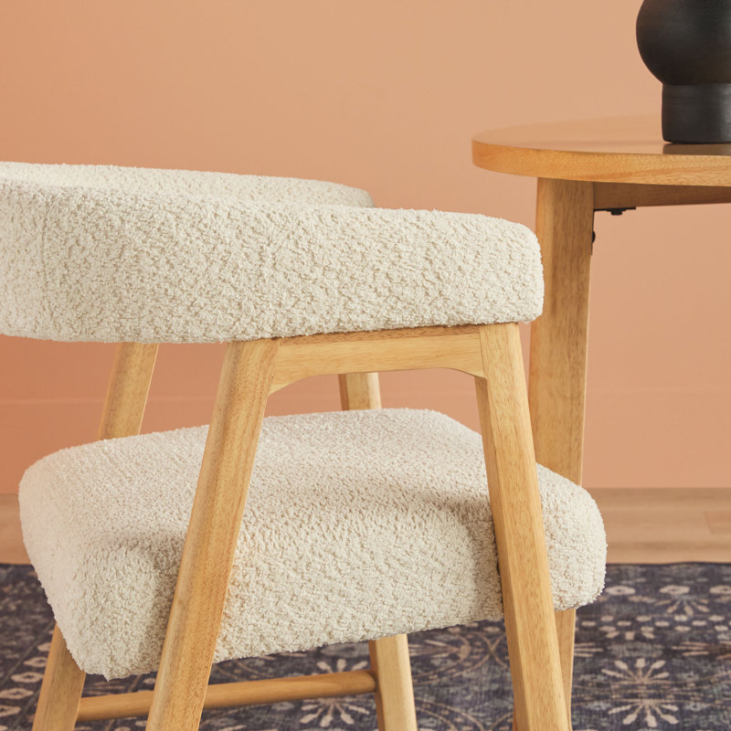 Lorrenda Modern Curved Back Solid Wood Dining Chair with Boucle Upholstery, Ivory