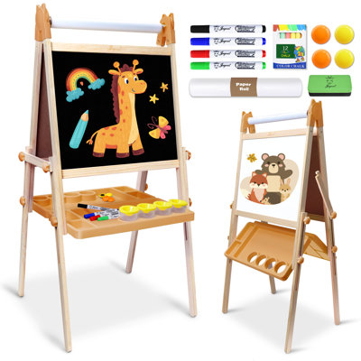 Chevalet Joyooss pour enfants de 4 à 8 ans Chevalets pour tout-petits Art Chevalet pour enfants de 8 à 12 ans Chevalets de dessin en bois Tableau blanc magnétique à double face Tableau noir avec rouleau de papier pour tableau blanc